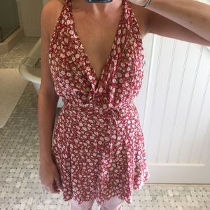 Reformation Red Floral Wrap Mini Dress